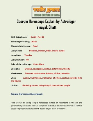 Scorpio Horoscope Explain by Astrologer Vinayak Bhatt