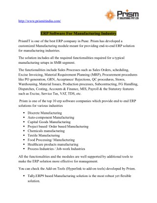 ERP Software / Solutions for Manufacturing Industries|PrismIT
