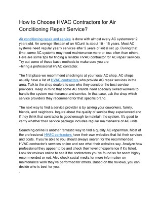 How to Choose HVAC Contractors for Air Conditioning Repair Service?