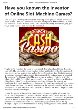 Have you known the Inventor of Online Slot Machine Games?