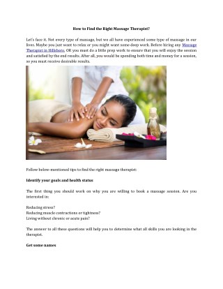 Find the best MAssage Therapist For Yourself