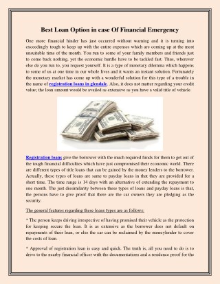 Best Loan Option in case Of Financial Emergency