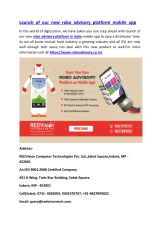 Launch of our new robo advisory platform mobile app