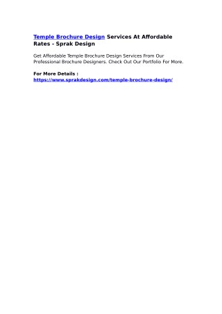 Temple Brochure Design Services At Affordable Rates - Sprak Design