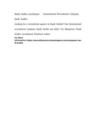 Saudi Arabia recruitment - International Recruitment Company Saudi Arabia