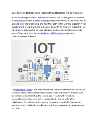 Ideas to Create Smart Contract Features Using Blockchain IoT Development