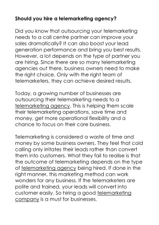 Should you hire a telemarketing agency?