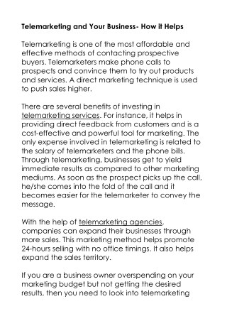 Telemarketing and Your Business- How it Helps
