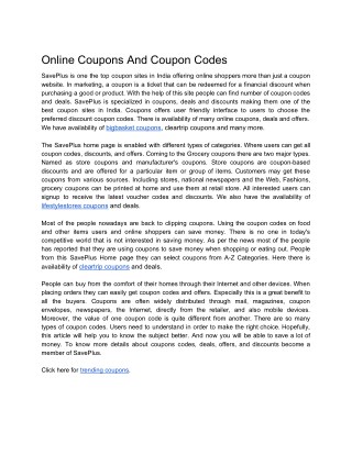 Online Coupons And Coupon Codes
