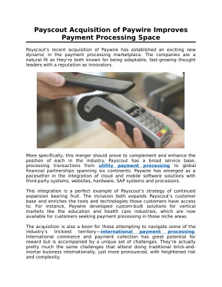 Payscout Acquisition of Paywire Improves Payment Processing Space