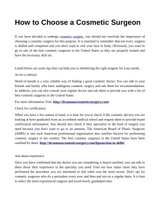 How to Choose a Cosmetic Surgeon