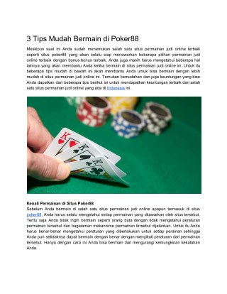 3 Tips Mudah Bermain di Poker88