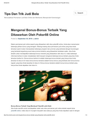 Mengenal Bonus-Bonus Terbaik Yang Ditawarkan Oleh Poker88 Online