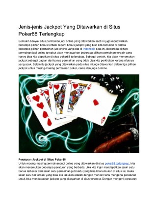 Jenis-jenis Jackpot Yang Ditawarkan di Situs Poker88 Terlengkap