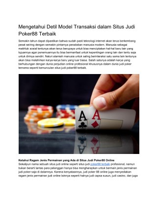 Mengetahui Detil Model Transaksi dalam Situs Judi Poker88 Terbaik