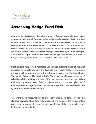 Assessing Hedge Fund Risk