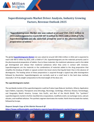 Superdisintegrants Market Driver Analysis, Industry Growing Factors, Revenue Outlook 2025