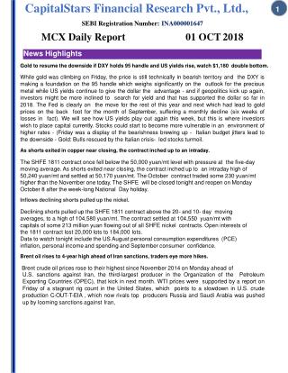 Mcx daily report 1 oct