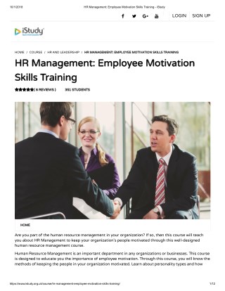 HR Management - Employee Motivation Skills Training - istudy