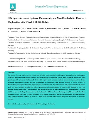 3D4 Space-Advanced Systems, Components, and Novel Methods for Planetary Exploration with Wheeled Mobile Robots