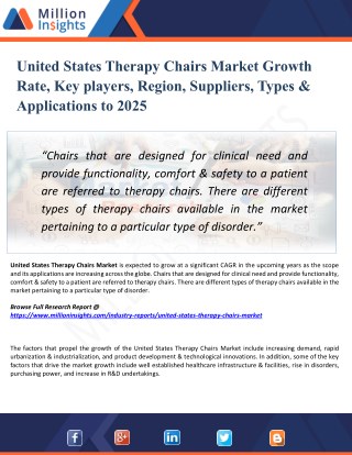 United States Therapy Chairs Market - Industry, Analysis, Share, Growth, Sales, Trends, Supply, Forecast to 2025