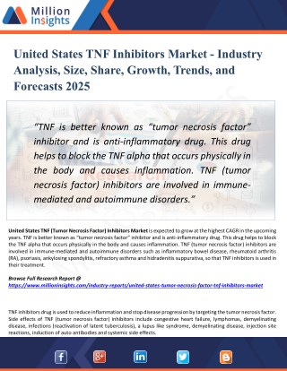 United States TNF Inhibitors Market Analysis, Manufacturing Cost Structure, Growth Opportunities and Restraint 2025