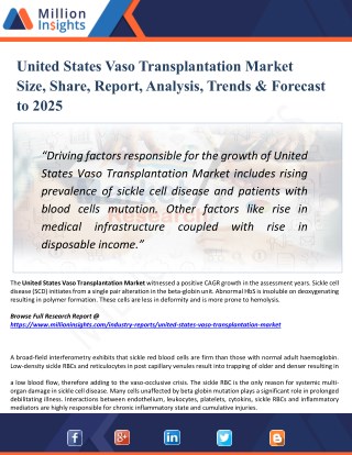 United States Vaso Transplantation Market Demand, Growth, Opportunities, Analysis and Global Forecast to 2025