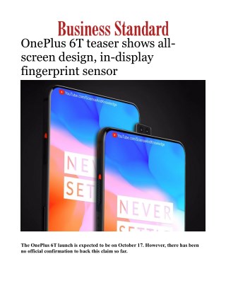 OnePlus 6T teaser shows all-screen design, in-display fingerprint sensor 