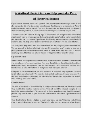 A Watford Electrician can Help you take Care of Electrical Issues