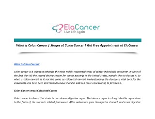 What is Colon Cancer | Stages of Colon Cancer | Get Free Appointment at ElaCancer