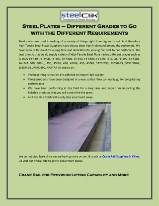 Steel Plates – Different Grades to Go with the Different Requirements