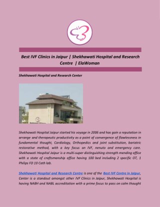 Best IVF Clinics in Jaipur | Shekhawati Hospital and Research Centre | ElaWoman