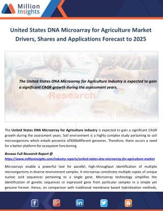 United States DNA Microarray for Agriculture Market Drivers, Shares and Applications Forecast to 2025