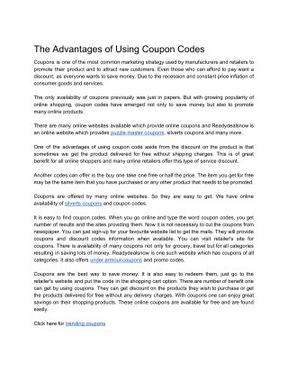 The Advantages of Using Coupon Codes