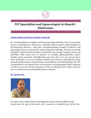 IVF Specialists and Gynecologist in Ranchi | ElaWoman