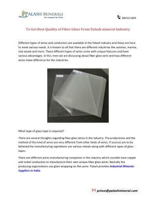 To Get Best Quality of Fiber Glass From Palash mineral Industry