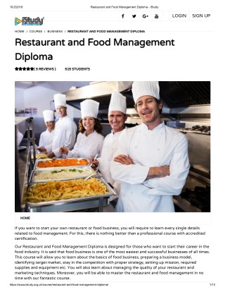 Restaurant and Food Management Diploma - istudy