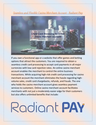 Seamless and Flexible Casino Merchant Account - Radiant Pay