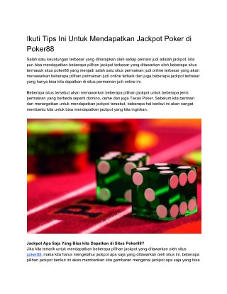 Ikuti Tips Ini Untuk Mendapatkan Jackpot Poker di Poker88