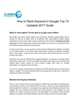 How To Rank Keyword In Google Top 10
