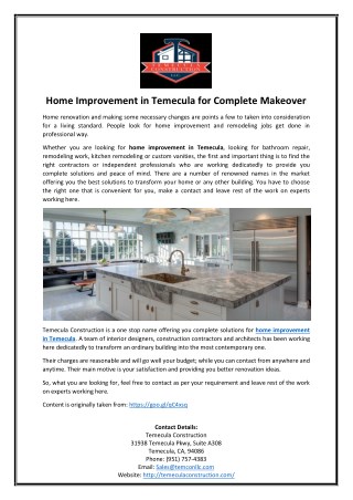 Home Improvement in Temecula for Complete Makeover