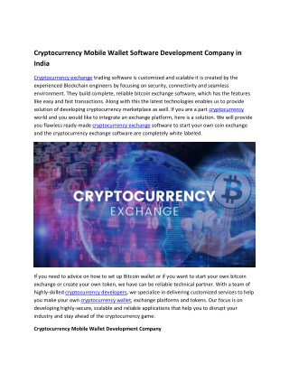 Cryptocurrency Mobile Wallet Software Development Company in India