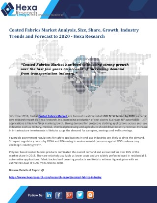 Research Insights on Global Coated Fabrics Market Size, Growth and Forecast to 2020