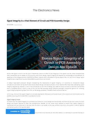 Signal Integrity Is a Vital Element of Circuit and PCB Assembly Design