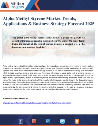 Alpha Methyl Styrene Market Trends, Applications & Business Strategy Forecast 2025