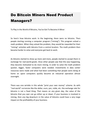 Do Bitcoin Miners Need Product Managers?