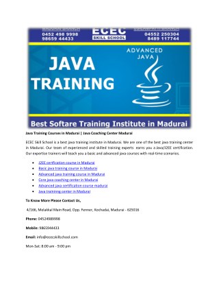 Java Training Courses in Madurai | Java Coaching Center Madurai