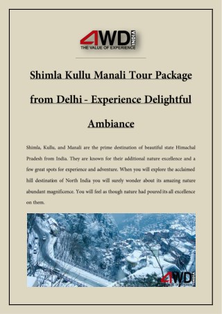 Shimla Kullu Manali Tour Package from Delhi - Experience Delightful Ambiance