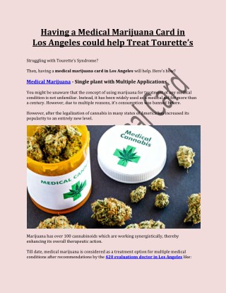 Having a Medical Marijuana Card in Los Angeles could help Treat Tourette’s