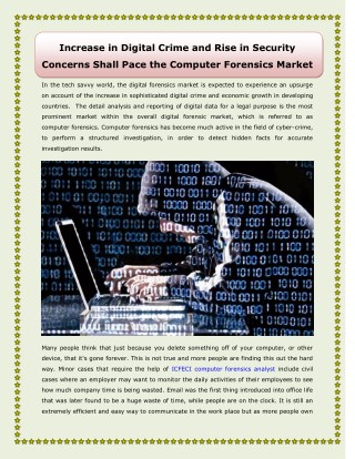 Increase in Digital Crime and Rise in Security Concerns Shall Pace the Computer Forensics Market